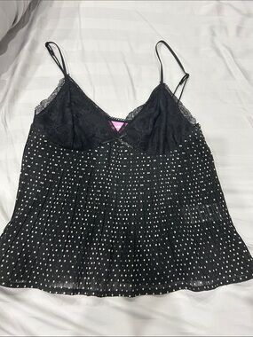 Edikted Black White Polka Dot Lace-Trim Cami Tank M